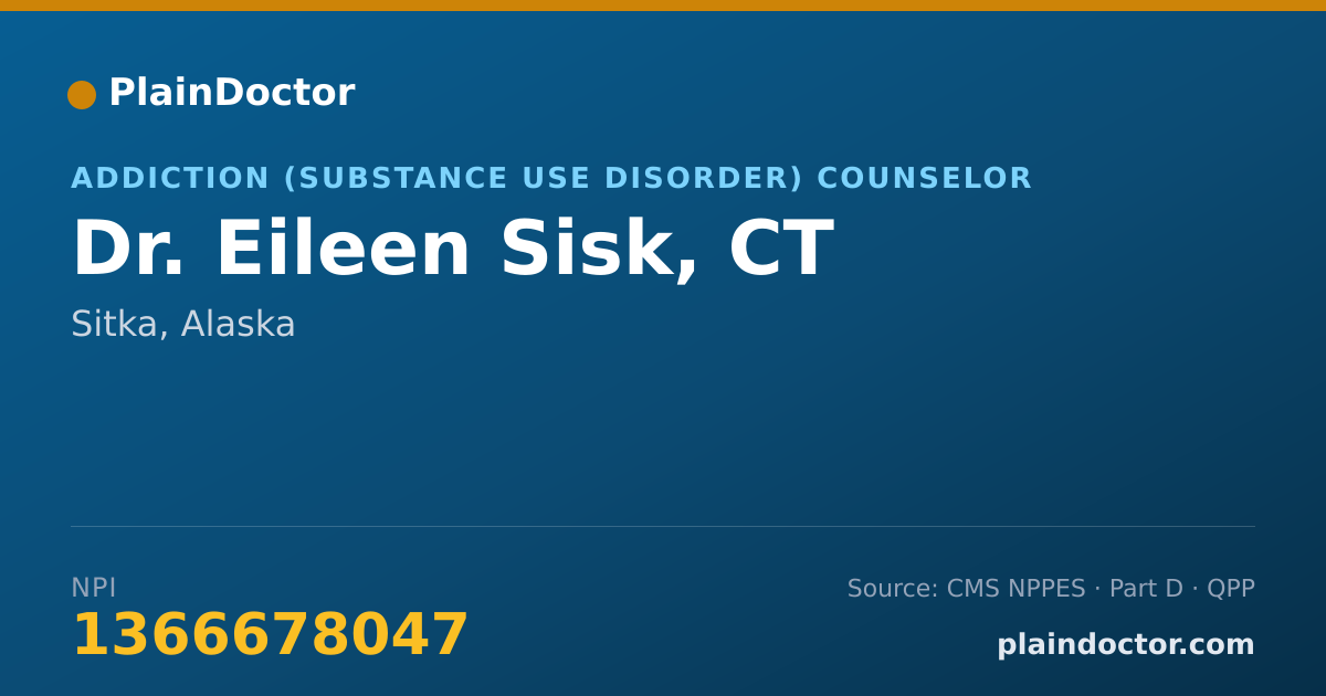 Shareable card for Eileen Sisk, CT - Addiction (Substance Use Disorder) Counselor, Sitka, AK