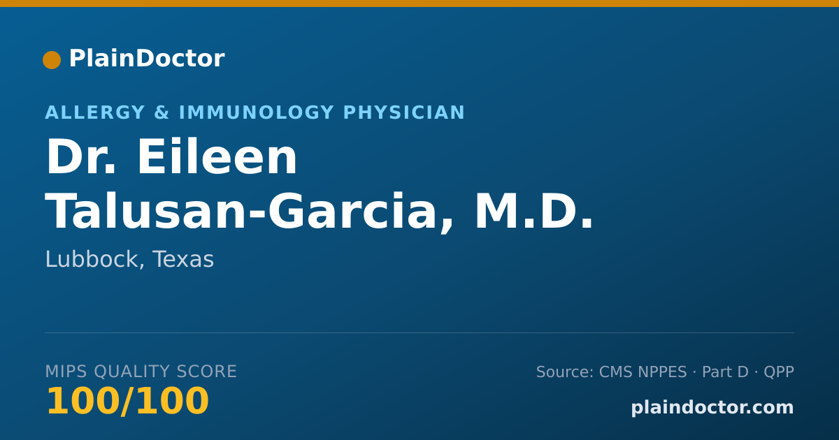 Shareable card for Eileen Talusan-Garcia, M.D. - Allergy & Immunology Physician, Lubbock, TX