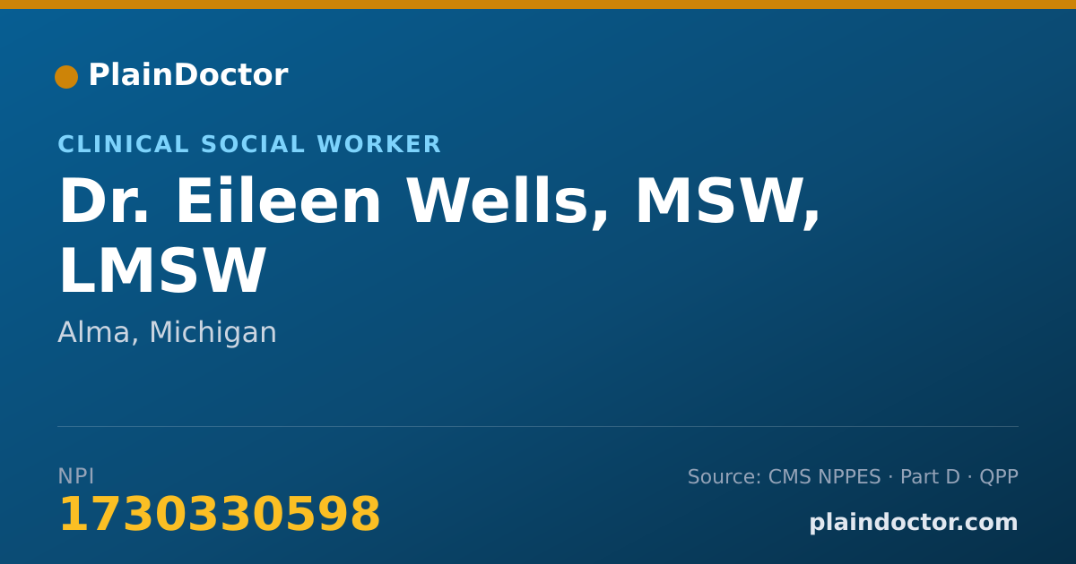 Shareable card for Eileen Wells, MSW, LMSW - Clinical Social Worker, Alma, MI