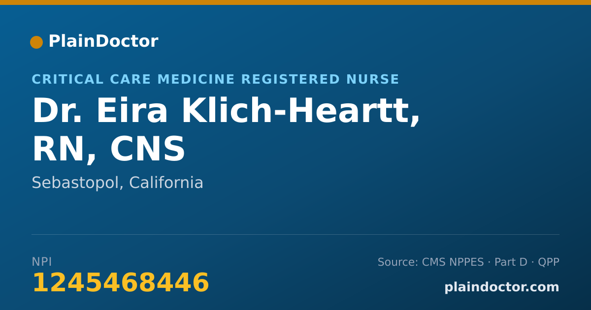 Shareable card for Eira Klich-Heartt, RN, CNS - Critical Care Medicine Registered Nurse, Sebastopol, CA
