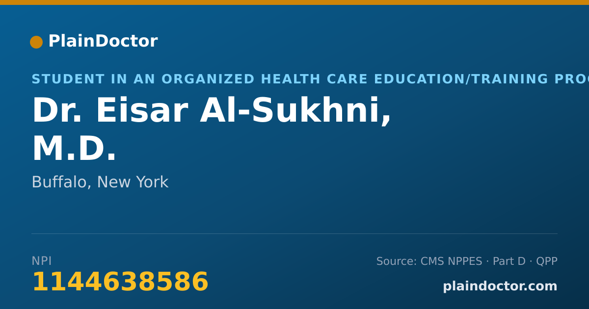 Shareable card for Eisar Al-Sukhni, M.D. - Student in an Organized Health Care Education/Training Program, Buffalo, NY
