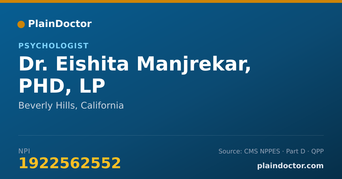 Shareable card for Eishita Manjrekar, PHD, LP - Psychologist, Beverly Hills, CA