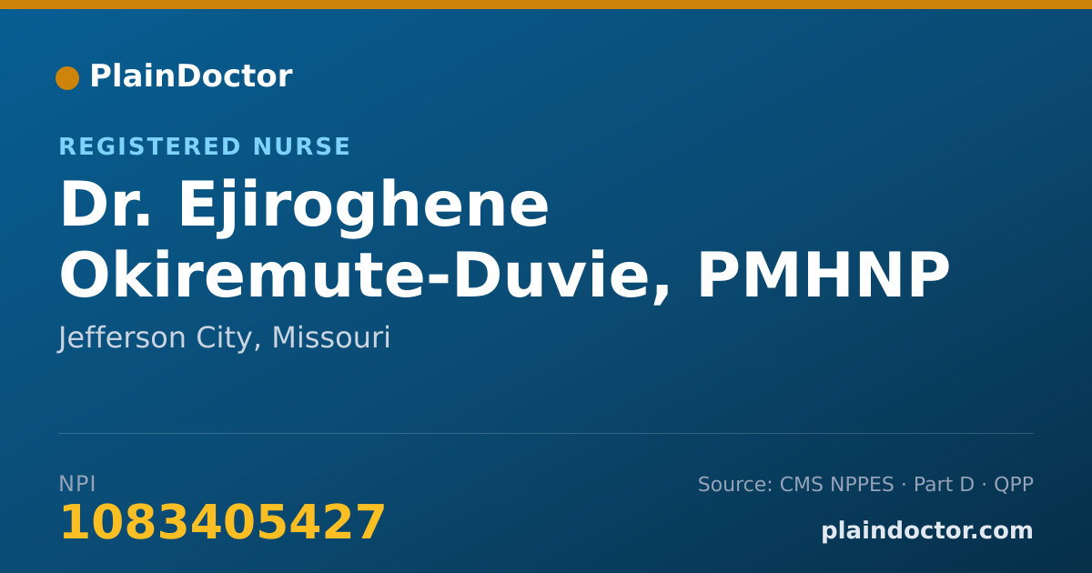 Shareable card for Ejiroghene Okiremute-Duvie, PMHNP - Registered Nurse, Jefferson City, MO