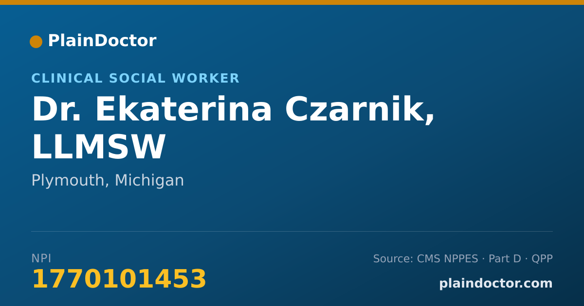Shareable card for Ekaterina Czarnik, LLMSW - Clinical Social Worker, Plymouth, MI