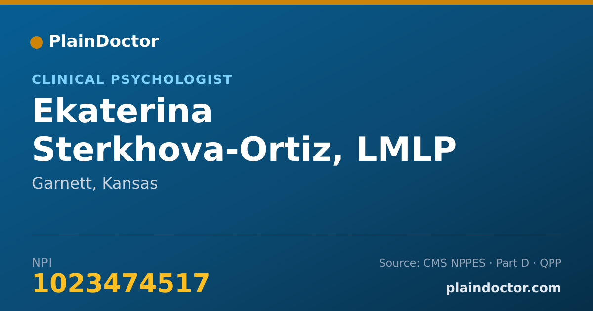 Shareable card for Ekaterina Sterkhova-Ortiz, LMLP - Clinical Psychologist, Garnett, KS