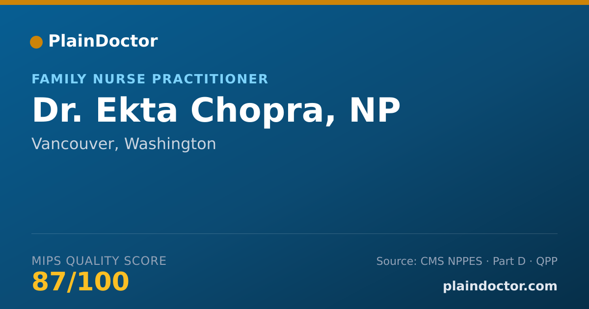 Shareable card for Ekta Chopra, NP - Family Nurse Practitioner, Vancouver, WA