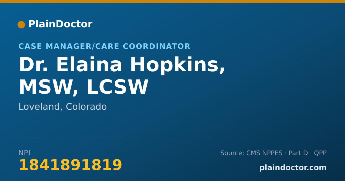 Shareable card for Elaina Hopkins, MSW, LCSW - Case Manager/Care Coordinator, Loveland, CO