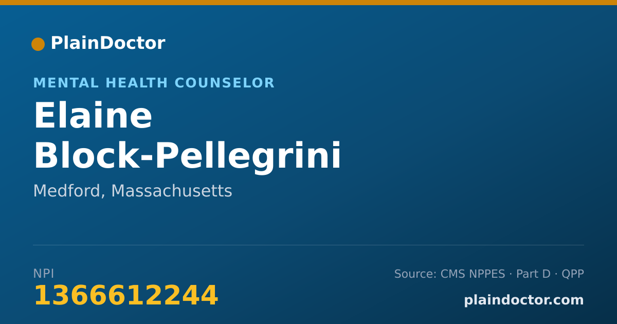 Shareable card for Elaine Block-Pellegrini - Mental Health Counselor, Medford, MA