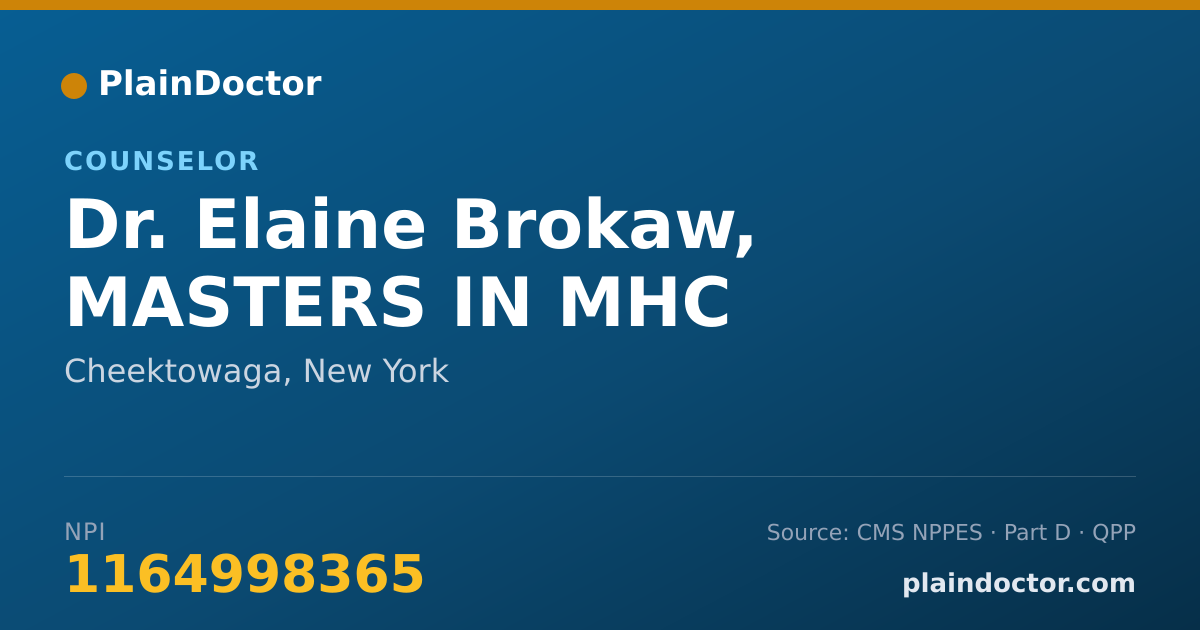 Shareable card for Elaine Brokaw, MASTERS IN MHC - Counselor, Cheektowaga, NY