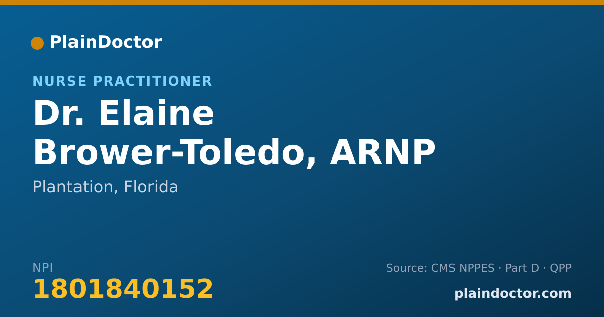 Shareable card for Elaine Brower-Toledo, ARNP - Nurse Practitioner, Plantation, FL