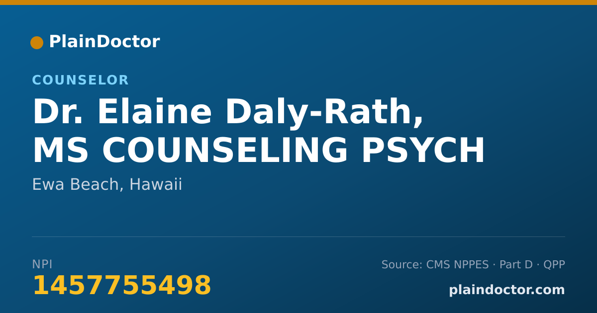 Shareable card for Elaine Daly-Rath, MS COUNSELING PSYCH - Counselor, Ewa Beach, HI
