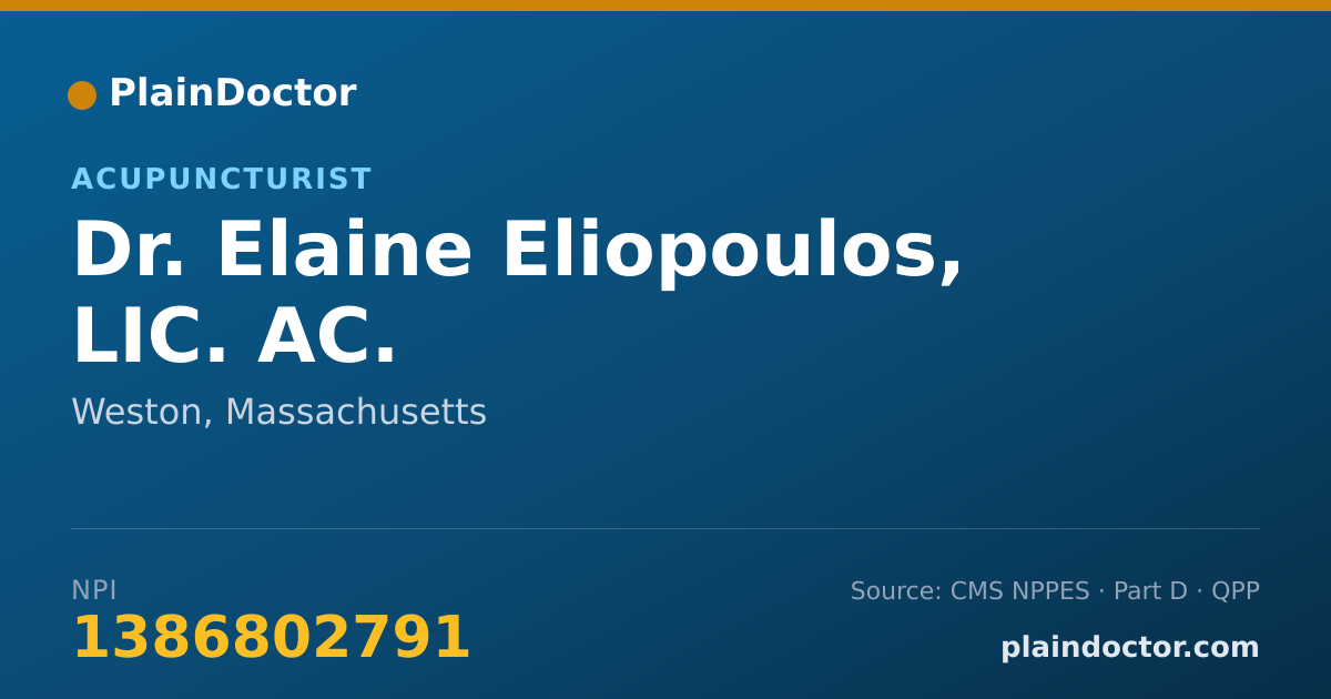 Shareable card for Elaine Eliopoulos, LIC. AC. - Acupuncturist, Weston, MA