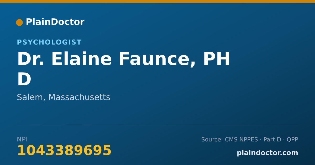 Shareable card for Elaine Faunce, PH D - Psychologist, Salem, MA
