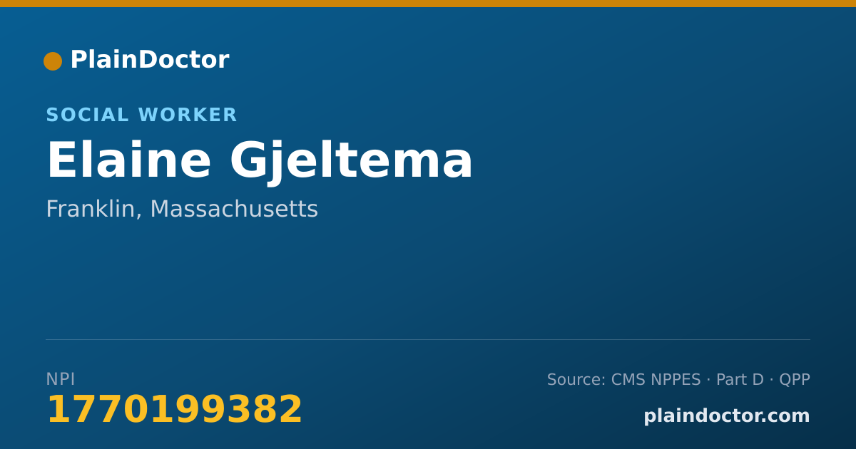 Shareable card for Elaine Gjeltema - Social Worker, Franklin, MA