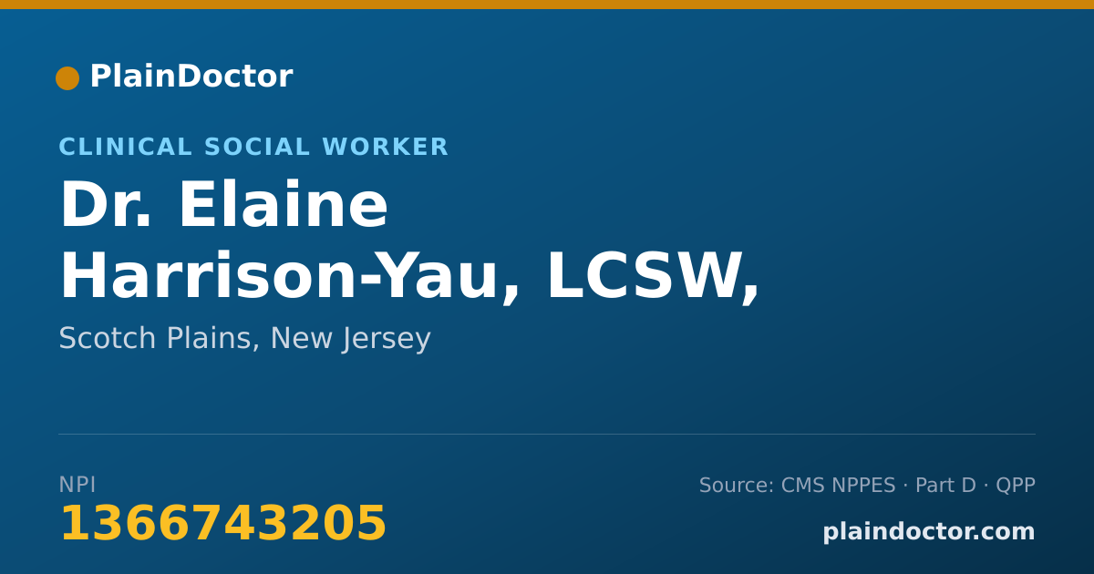 Shareable card for Elaine Harrison-Yau, LCSW, MSW, M.S, M.S. - Clinical Social Worker, Scotch Plains, NJ