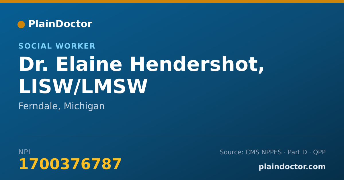 Shareable card for Elaine Hendershot, LISW/LMSW - Social Worker, Ferndale, MI