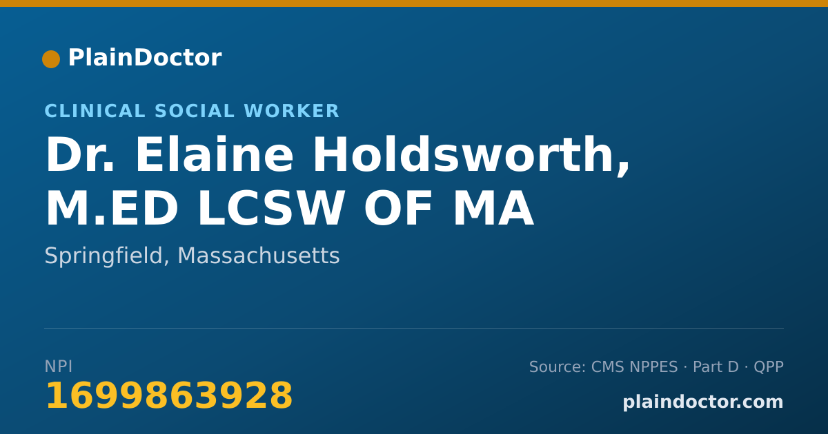 Shareable card for Elaine Holdsworth, M.ED LCSW OF MA - Clinical Social Worker, Springfield, MA