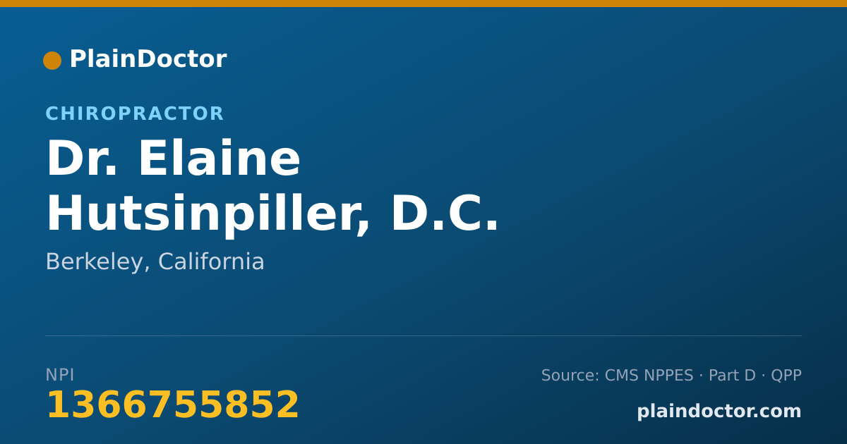 Shareable card for Elaine Hutsinpiller, D.C. - Chiropractor, Berkeley, CA