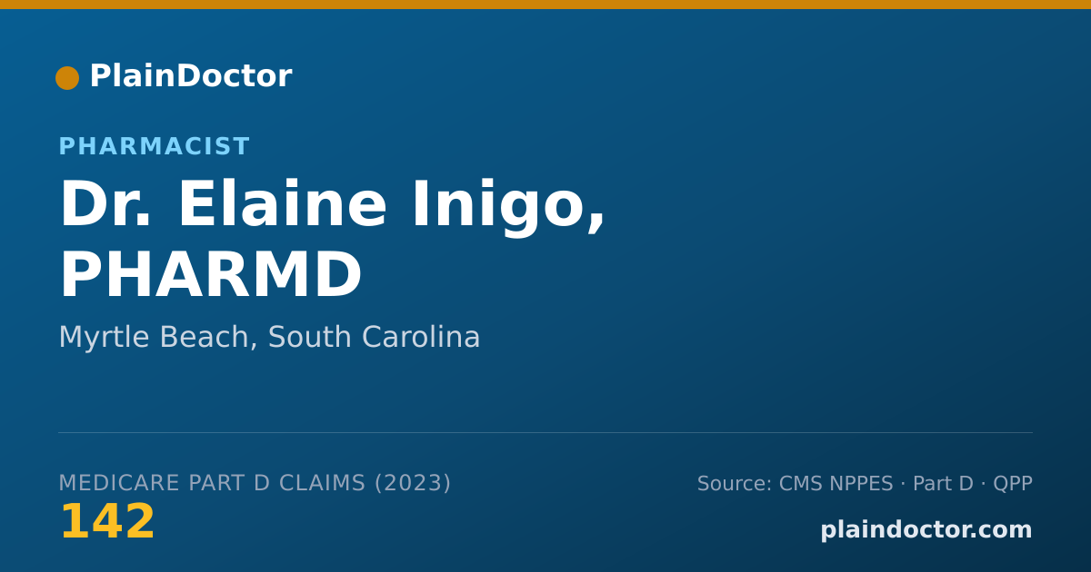 Shareable card for Elaine Inigo, PHARMD - Pharmacist, Myrtle Beach, SC