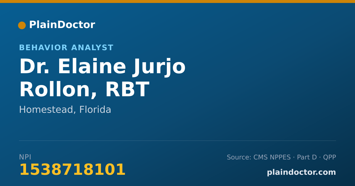 Shareable card for Elaine Jurjo Rollon, RBT - Behavior Analyst, Homestead, FL