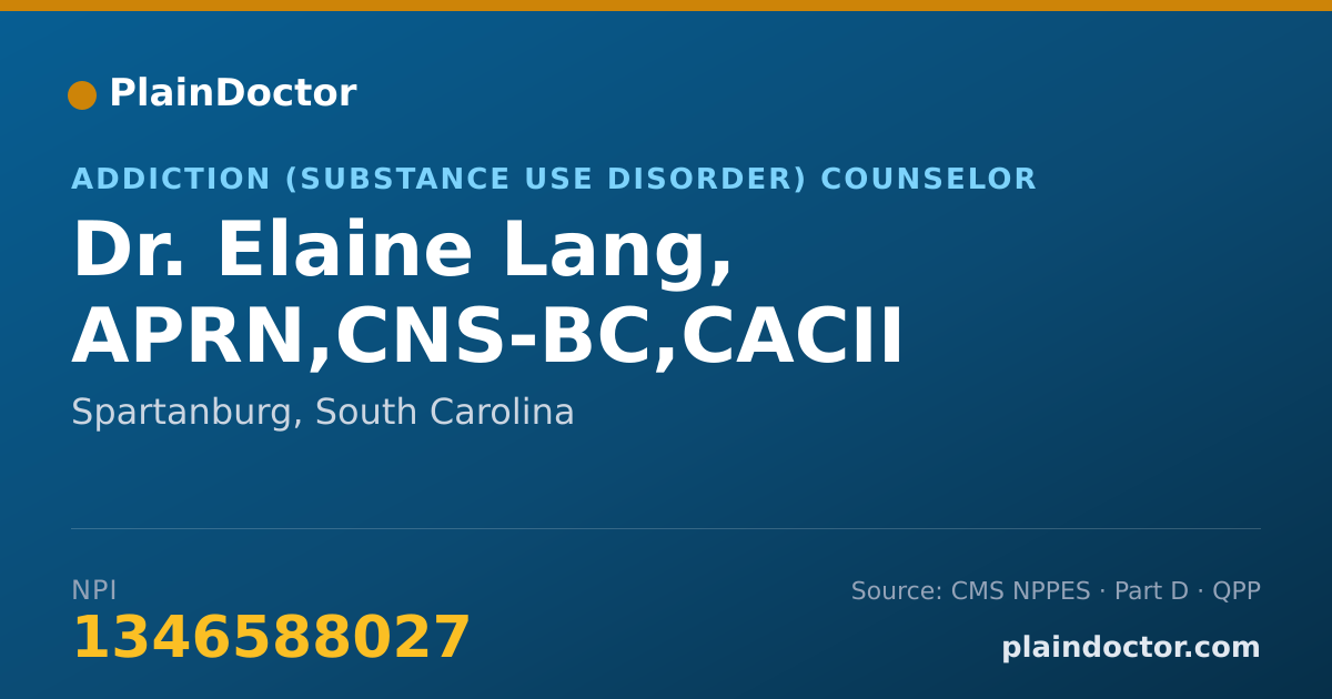 Shareable card for Elaine Lang, APRN,CNS-BC,CACII - Addiction (Substance Use Disorder) Counselor, Spartanburg, SC