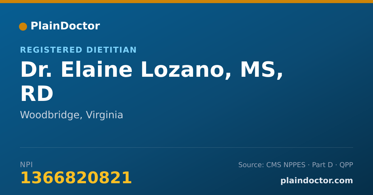 Shareable card for Elaine Lozano, MS, RD - Registered Dietitian, Woodbridge, VA