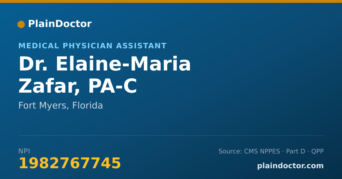 Shareable card for Elaine-Maria Zafar, PA-C - Medical Physician Assistant, Fort Myers, FL