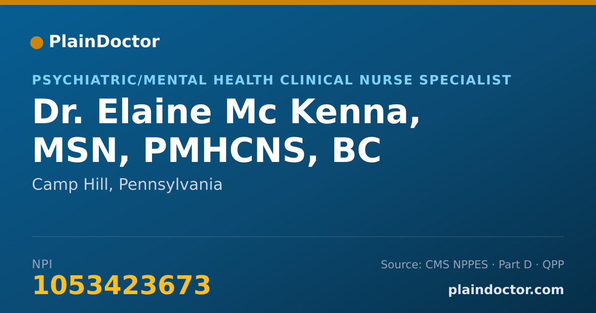 Shareable card for Elaine Mc Kenna, MSN, PMHCNS, BC - Psychiatric/Mental Health Clinical Nurse Specialist, Camp Hill, PA