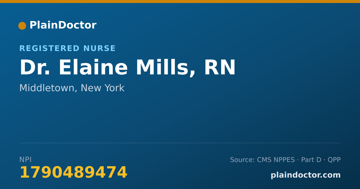 Shareable card for Elaine Mills, RN - Registered Nurse, Middletown, NY