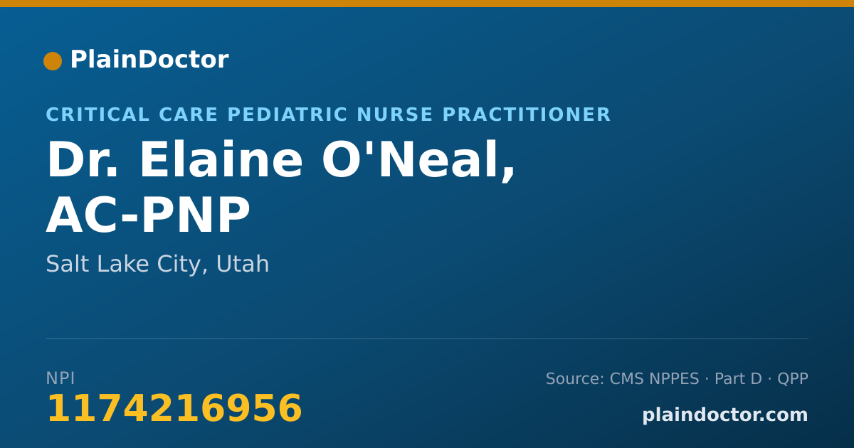 Shareable card for Elaine O'Neal, AC-PNP - Critical Care Pediatric Nurse Practitioner, Salt Lake City, UT