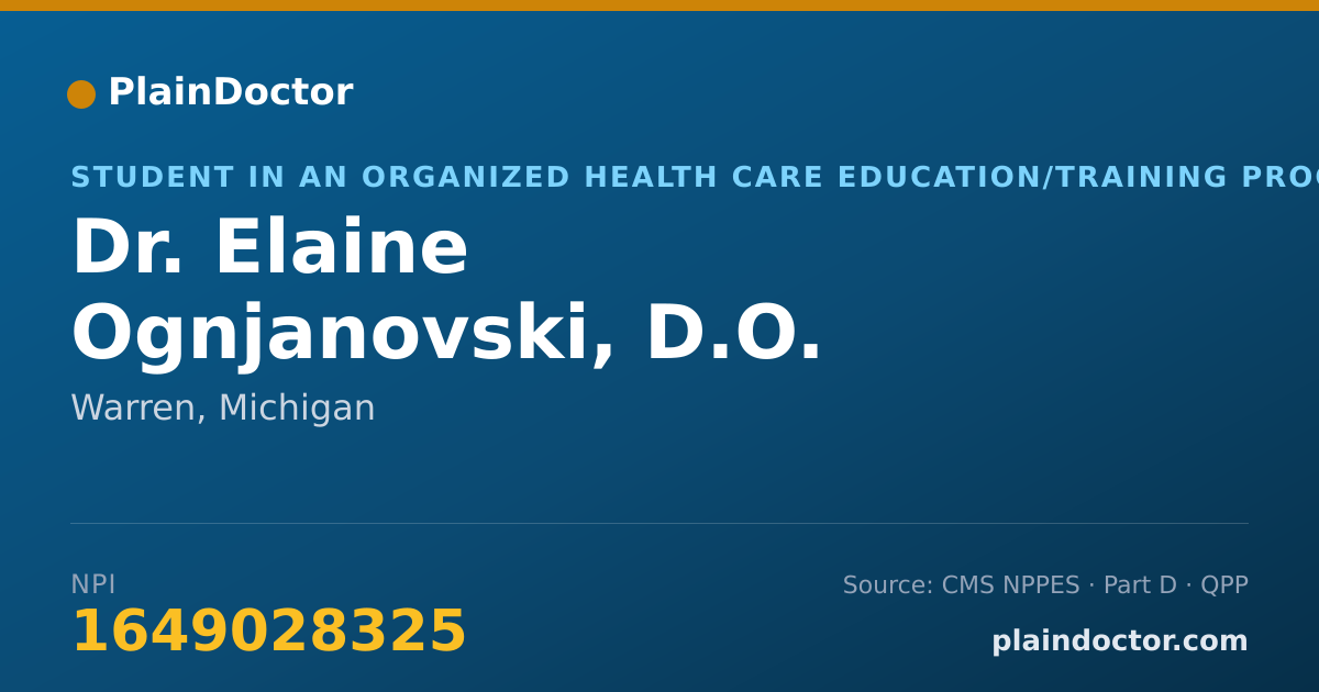 Shareable card for Elaine Ognjanovski, D.O. - Student in an Organized Health Care Education/Training Program, Warren, MI