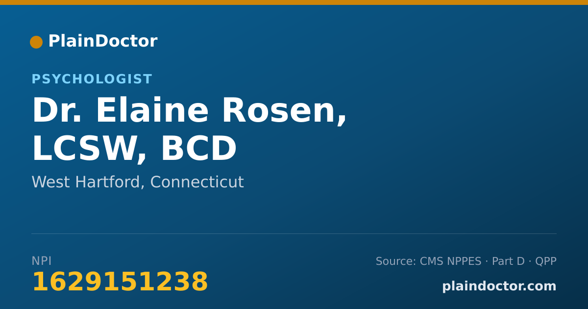 Shareable card for Elaine Rosen, LCSW, BCD - Psychologist, West Hartford, CT