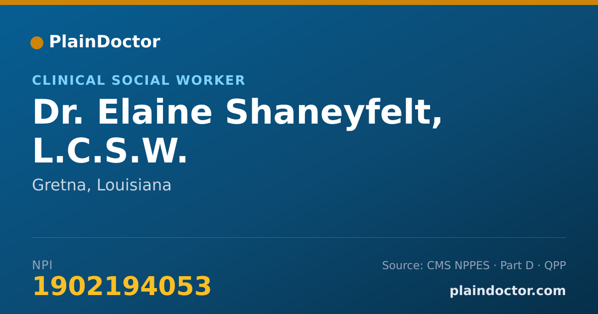 Shareable card for Elaine Shaneyfelt, L.C.S.W. - Clinical Social Worker, Gretna, LA