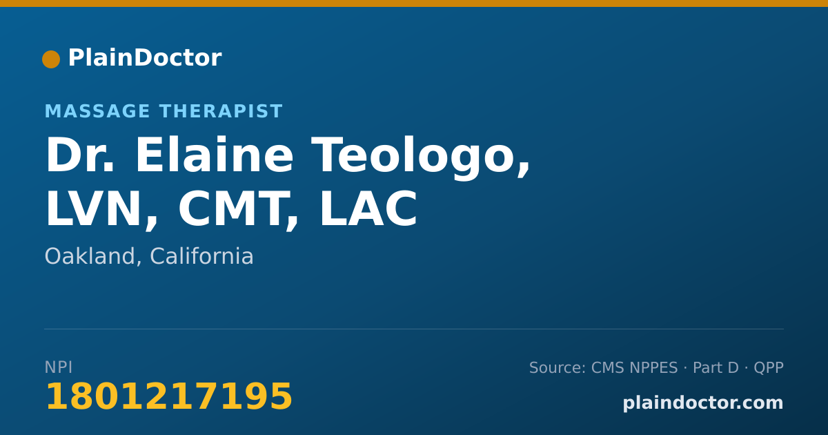 Shareable card for Elaine Teologo, LVN, CMT, LAC - Massage Therapist, Oakland, CA