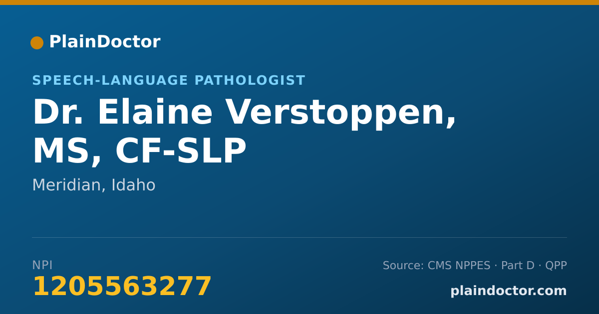 Shareable card for Elaine Verstoppen, MS, CF-SLP - Speech-Language Pathologist, Meridian, ID