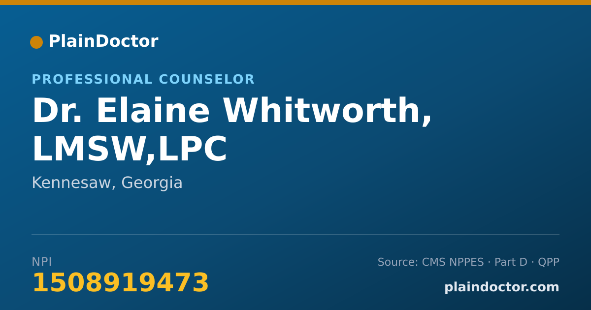 Shareable card for Elaine Whitworth, LMSW,LPC - Professional Counselor, Kennesaw, GA