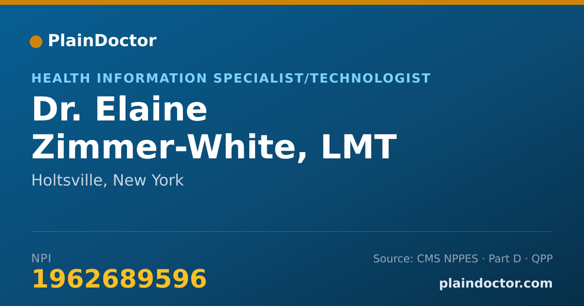 Shareable card for Elaine Zimmer-White, LMT - Health Information Specialist/Technologist, Holtsville, NY