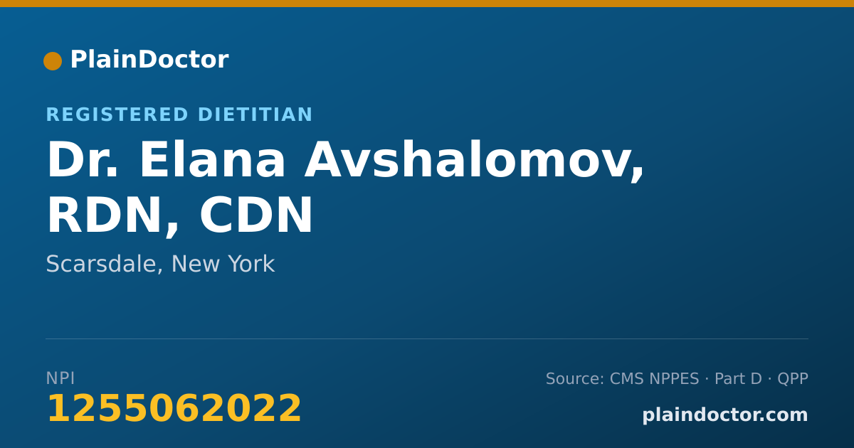 Shareable card for Elana Avshalomov, RDN, CDN - Registered Dietitian, Scarsdale, NY