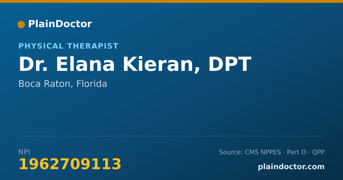 Shareable card for Elana Kieran, DPT - Physical Therapist, Boca Raton, FL