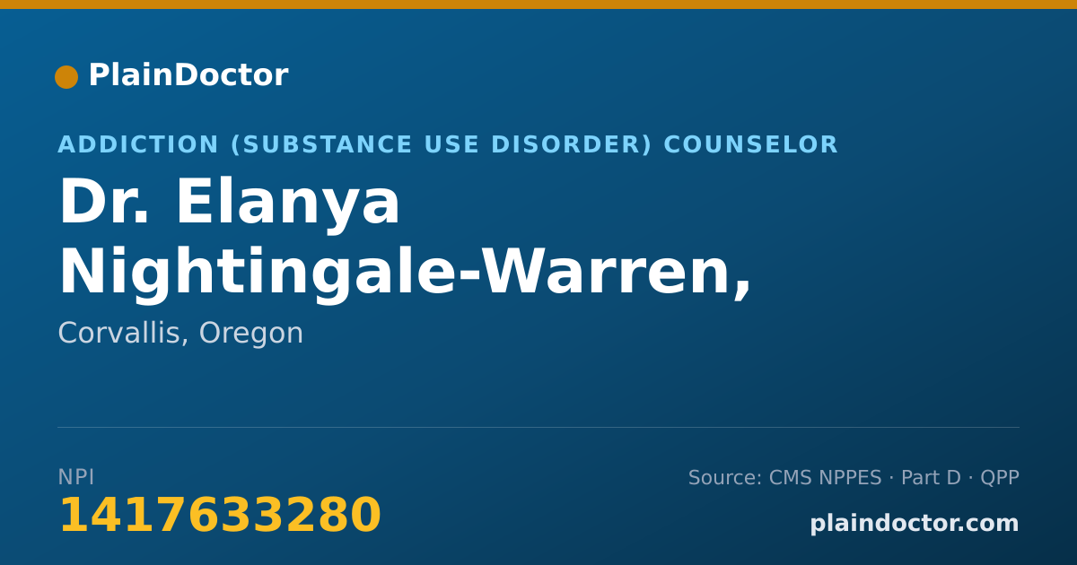Shareable card for Elanya Nightingale-Warren, CRM - Addiction (Substance Use Disorder) Counselor, Corvallis, OR