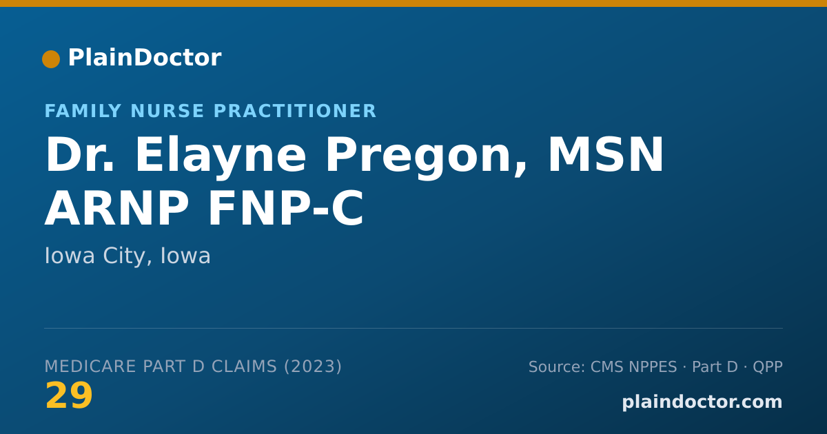 Shareable card for Elayne Pregon, MSN ARNP FNP-C - Family Nurse Practitioner, Iowa City, IA