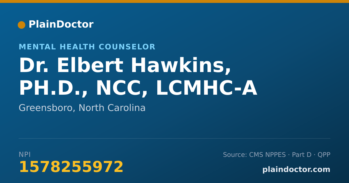 Shareable card for Elbert Hawkins, PH.D., NCC, LCMHC-A - Mental Health Counselor, Greensboro, NC