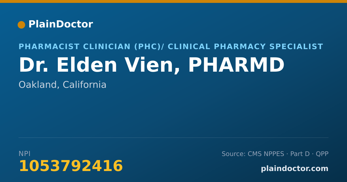 Shareable card for Elden Vien, PHARMD - Pharmacist Clinician (PhC)/ Clinical Pharmacy Specialist, Oakland, CA
