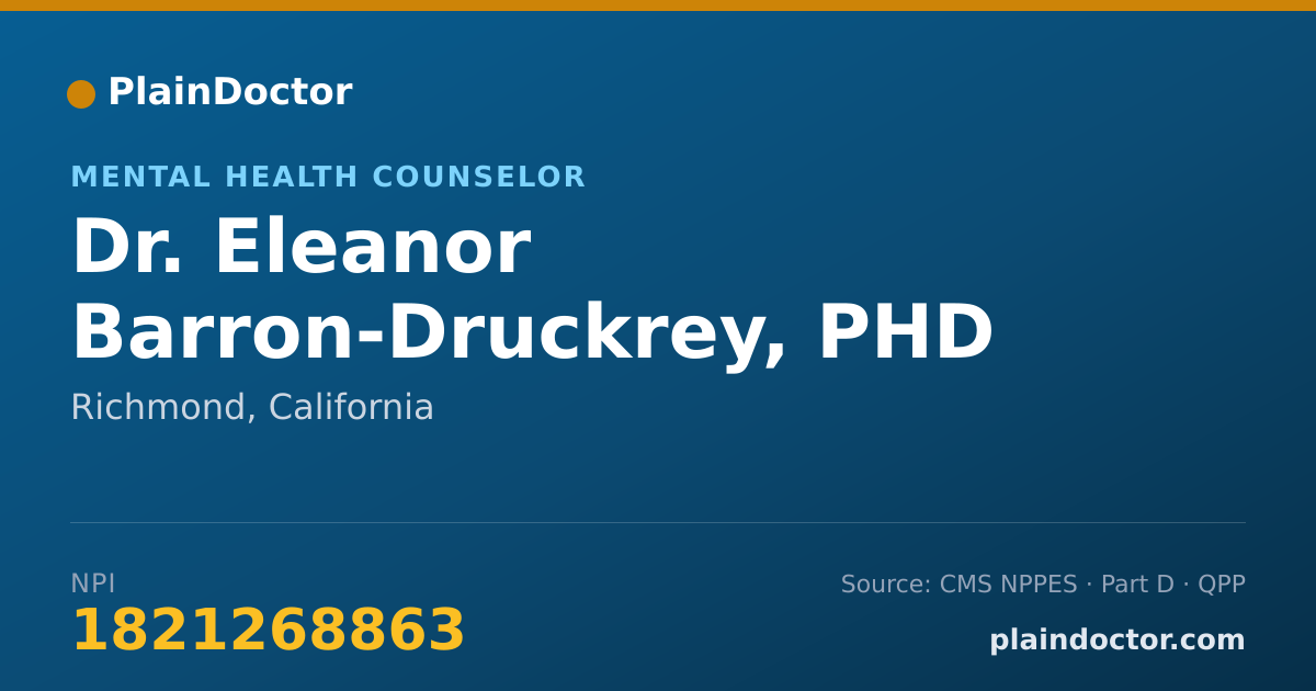 Shareable card for Eleanor Barron-Druckrey, PHD - Mental Health Counselor, Richmond, CA