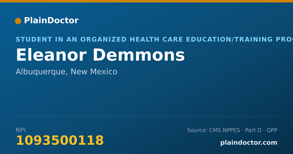 Shareable card for Eleanor Demmons - Student in an Organized Health Care Education/Training Program, Albuquerque, NM