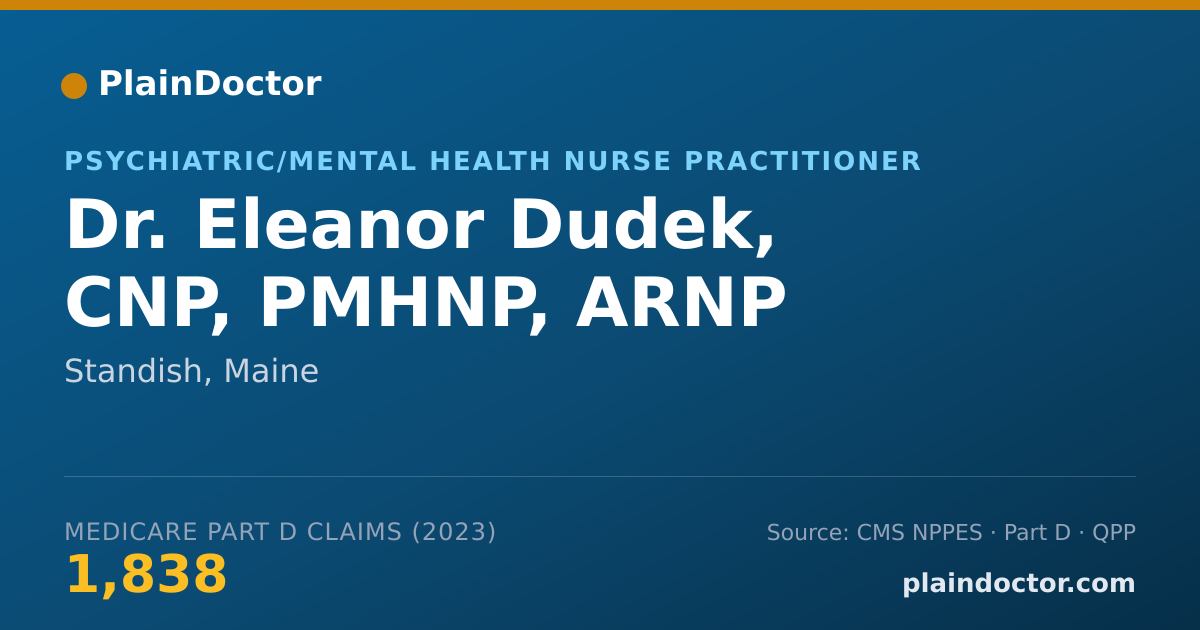 Shareable card for Eleanor Dudek, CNP, PMHNP, ARNP - Psychiatric/Mental Health Nurse Practitioner, Standish, ME