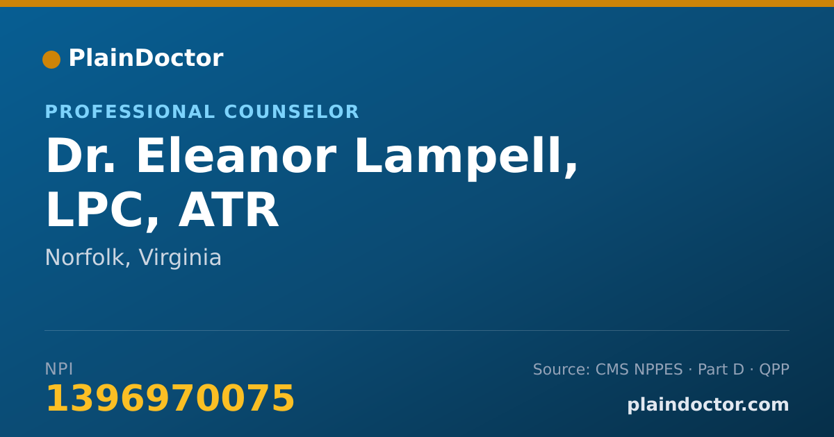 Shareable card for Eleanor Lampell, LPC, ATR - Professional Counselor, Norfolk, VA