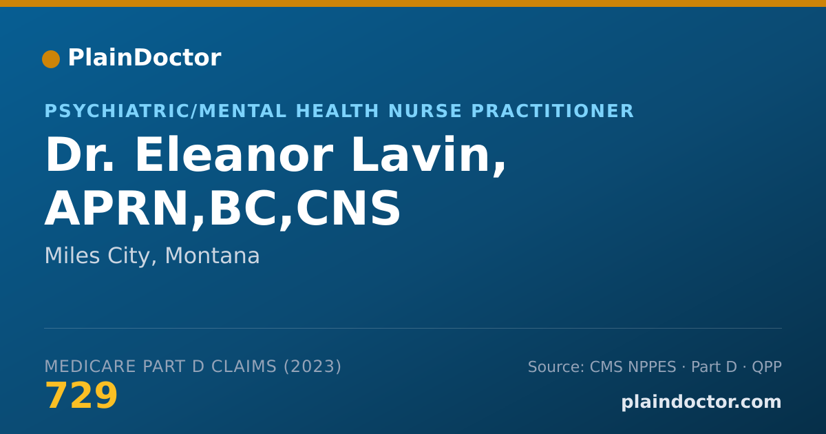 Shareable card for Eleanor Lavin, APRN,BC,CNS - Psychiatric/Mental Health Nurse Practitioner, Miles City, MT