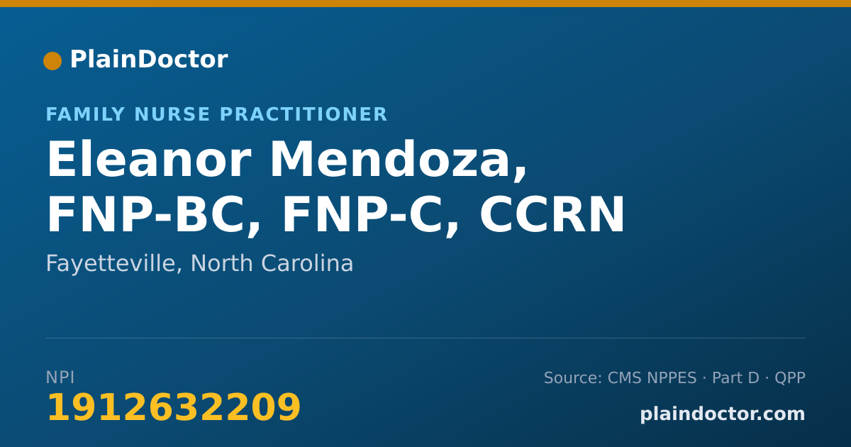 Shareable card for Eleanor Mendoza, FNP-BC, FNP-C, CCRN - Family Nurse Practitioner, Fayetteville, NC