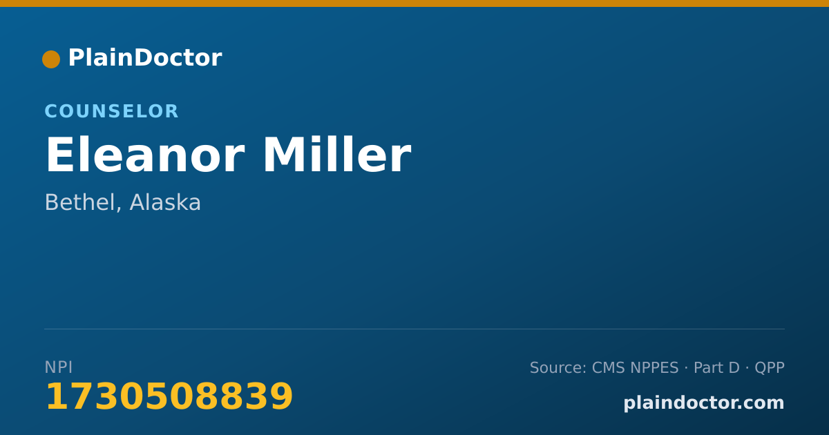 Shareable card for Eleanor Miller - Counselor, Bethel, AK